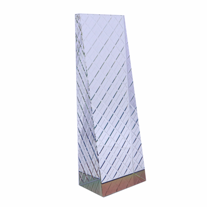 Estate Crystal 2 Wedge Award Trophy with hand carved crystal designs and dichroic effects