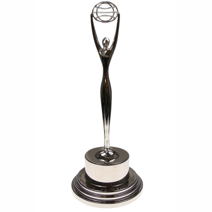 Internationally prestigious advertising and creative excellence award - the Clios. Intricately detailed and finished in gleaming metal plating