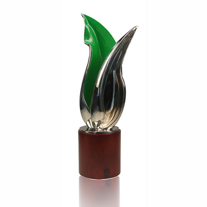 Metal Leaves Award Intertwined Leaves with Green Enamel Cloisonn&eacute;