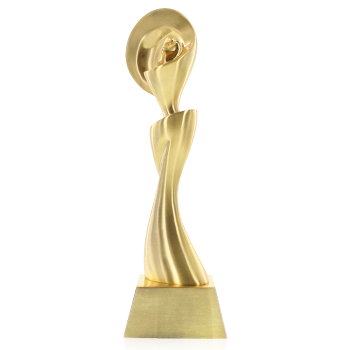 Alliance for Women in Media, the Gracies trophy, satin matte gold finished metal trophy with an abstract female form