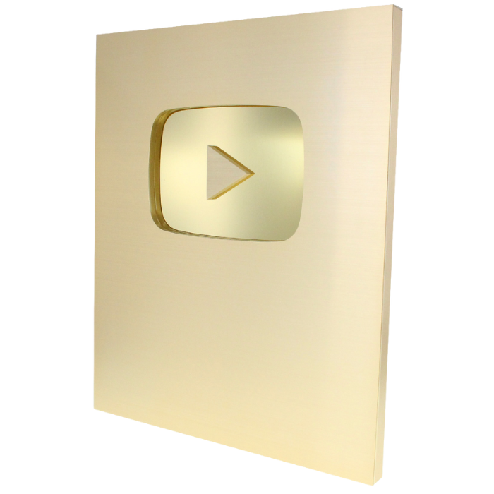 Gold YouTube Creator Award Play Button Plaque 1 Million Subscribers