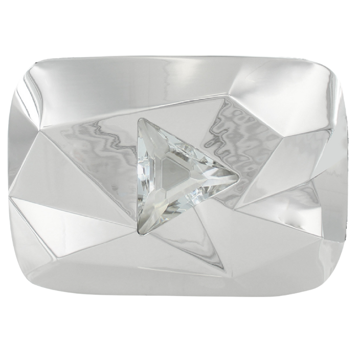 YouTube Diamond Creator Award Play Button 10 Million Subscribers, made of polished aluminum with a central optic crystal play button logo