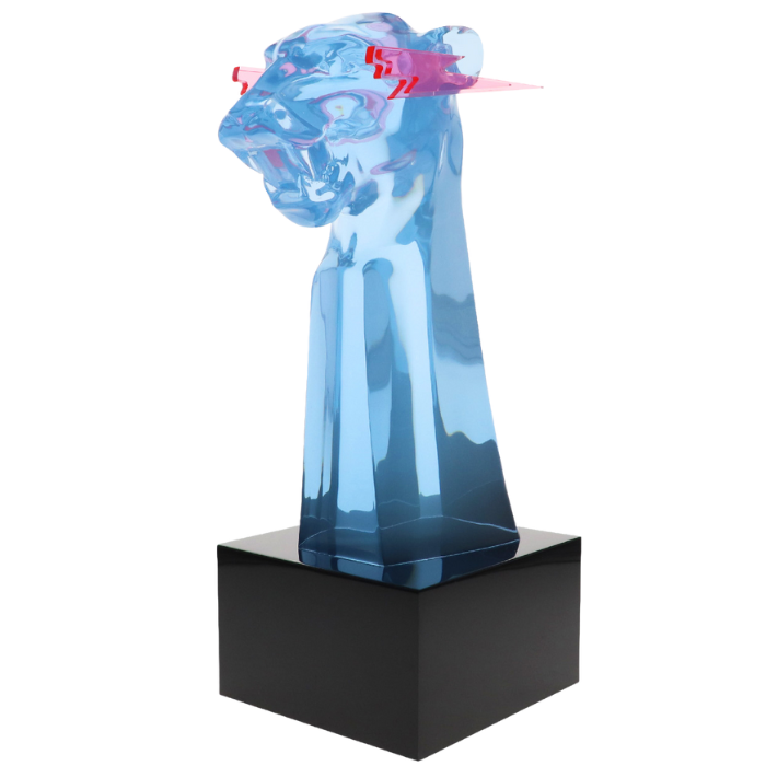 MrBeast 50 million subscriber custom award crafted in high-end Lucite acrylic in a sculptural version of MrBeast's iconic logo.