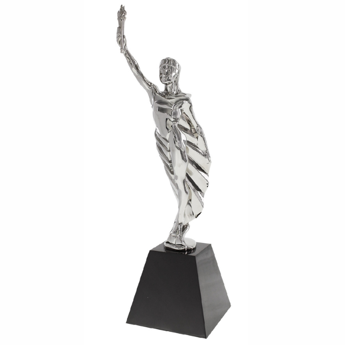 MarCom Awards Platinum Trophy female figure in a proud form holding a torch
