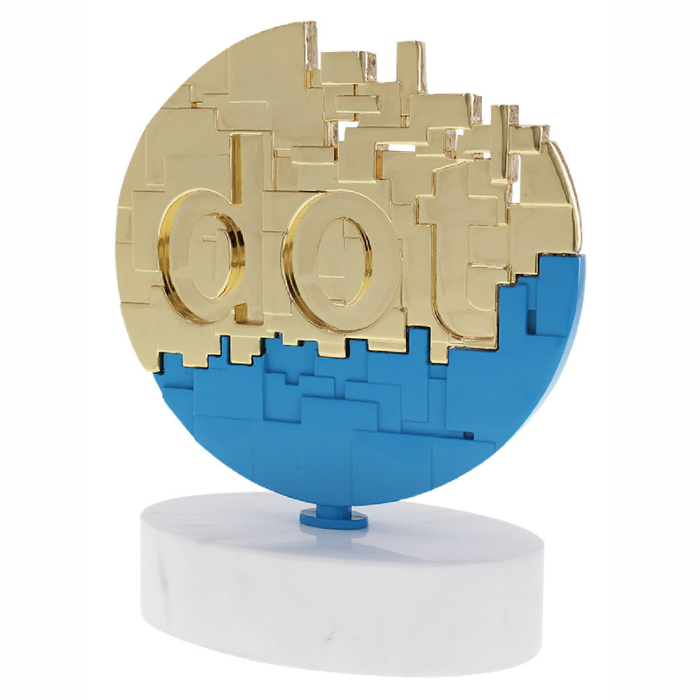 dotCOMM Awards custom logo trophy in gold
