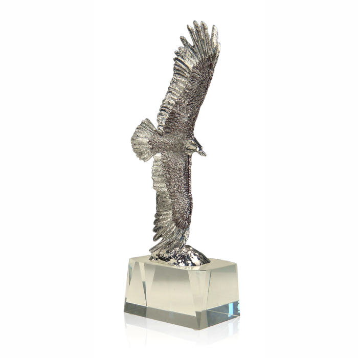 metal eagle in flight on a crystal base trophy gift