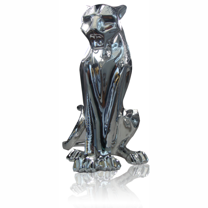 Imposing Cat Chrome Award 18" Tall Sculpture of Seated Cat