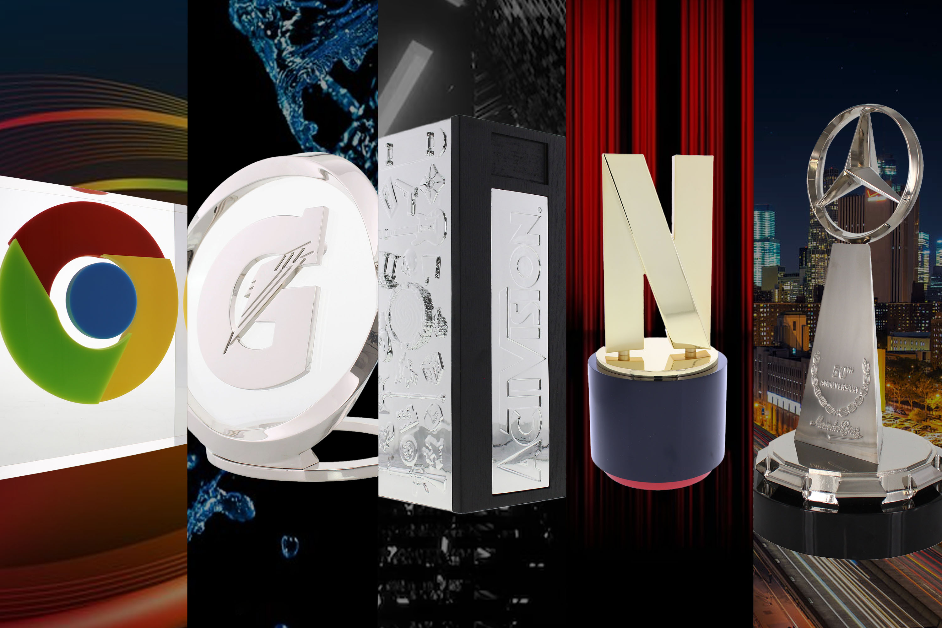 Luxury Custom Awards made for Google, Netflix, Activision, Gatorade, and Mercedes by Society Awards