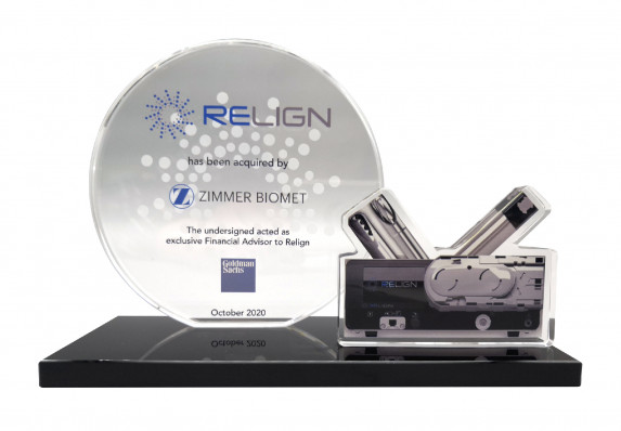 This custom acrylic deal gift was crafted for the acquisition of a medical technology start-up.