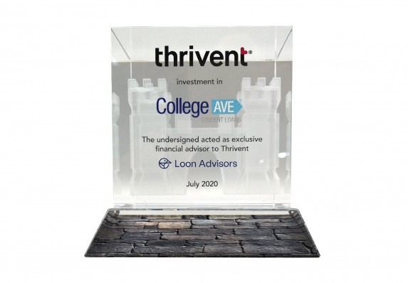 This investment deal transaction is commemorated with this unique custom deal gift that includes a 3d-etched castle and a color-printed base.