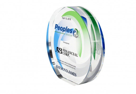 Deal toy with color logo printed on reverse of standing crystal circle.