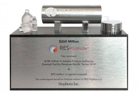 This exceptional custom deal toy includes highly-detailed models atop a base with financial transaction details for a capital financing deal.