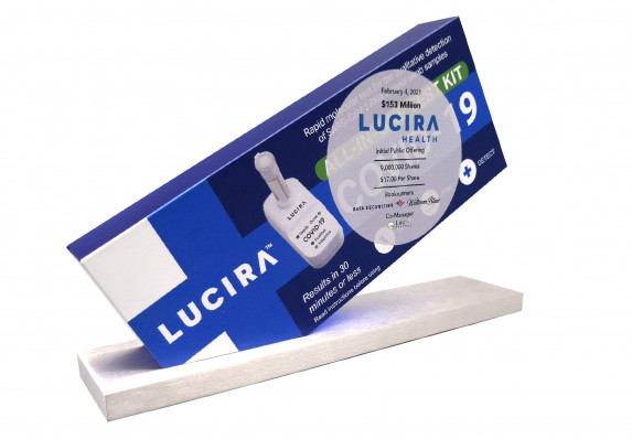 A luxury deal toy for a medical brand's initial public offering. The form includes a model of the brand's product with transaction details outlined.