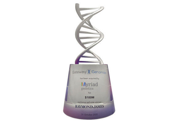 Metal DNA on clear wedge round base with color on bottom