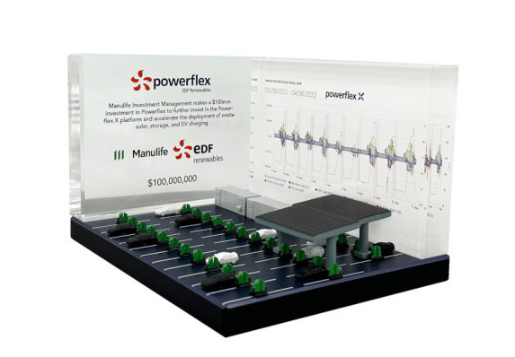 Solar energy deal toy made of crystal with 3-D printed elements on base