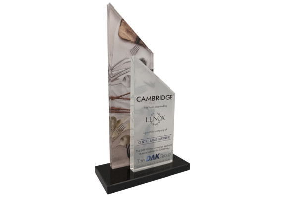 Two custom cut crystal crystals on black base