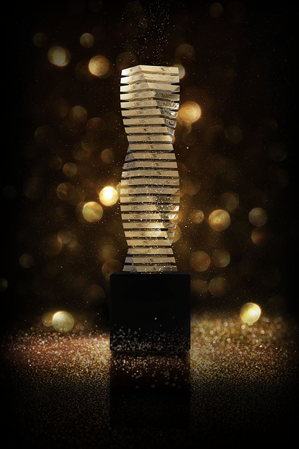 Gold Twist Award 24k Plated Tower with Rotated, Stacked Panels