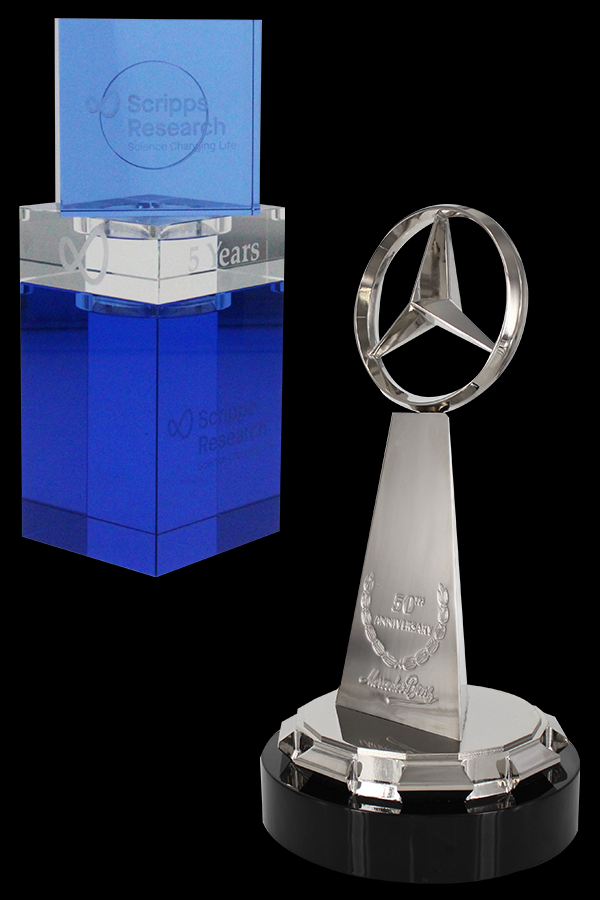 Mercedes Benz Years of Service award, etched blue crystal award