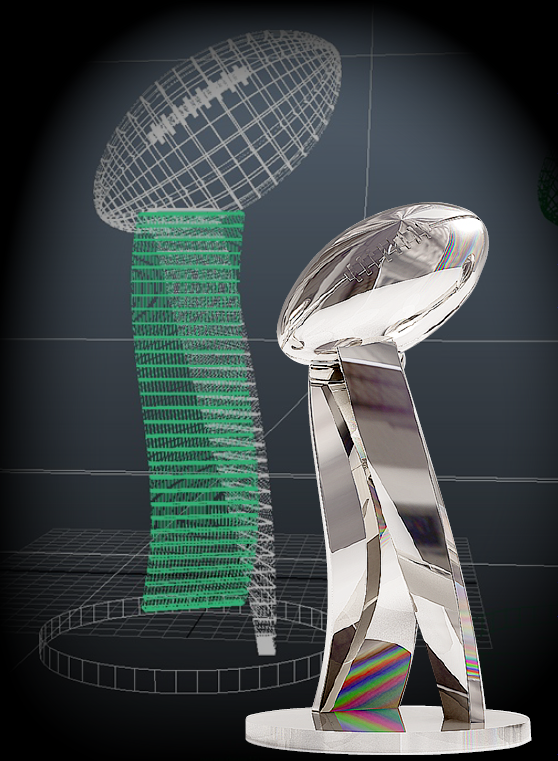 Silver football trophy with 3D CAD rendering