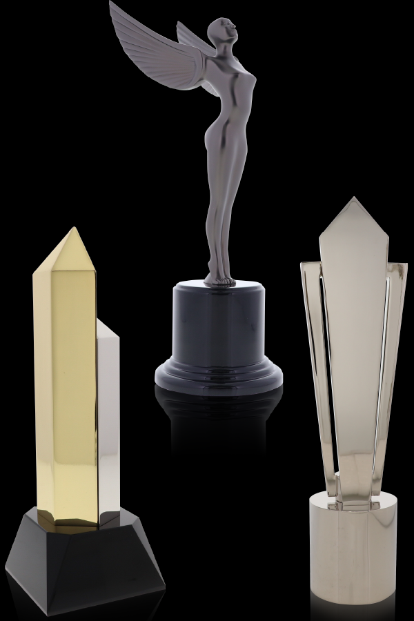 Exclusive Metal Awards presented by Society Awards, the Hexagon Gold Silver Award, Society Angel Black Nickel Round Base Award, the Society Cup Silver Award