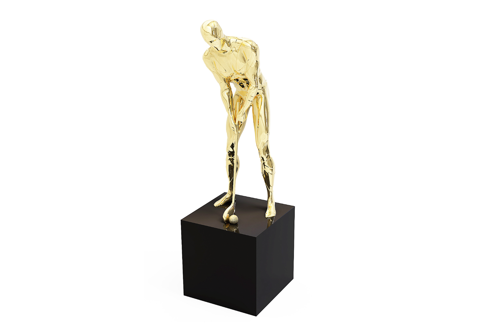 Realistic statue of a man lined up to hit a golf ball | Society Awards