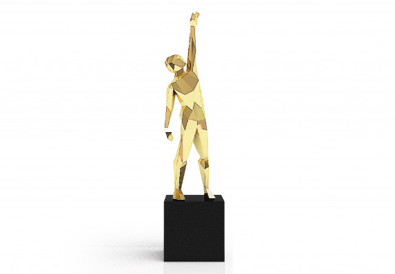 Custom Gold Geometric Figure With Hand in the Air