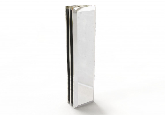 Metal oblong with black details on the sides.