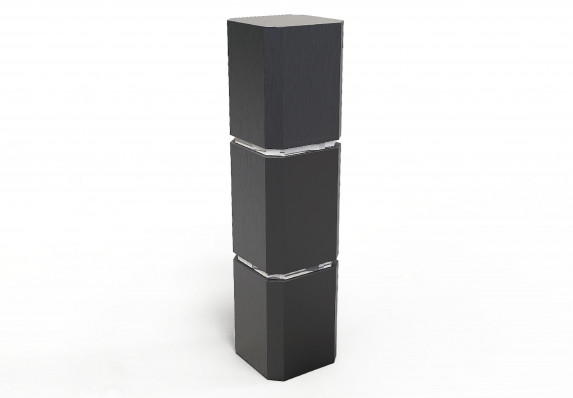 A black octagonal form with silver slits.