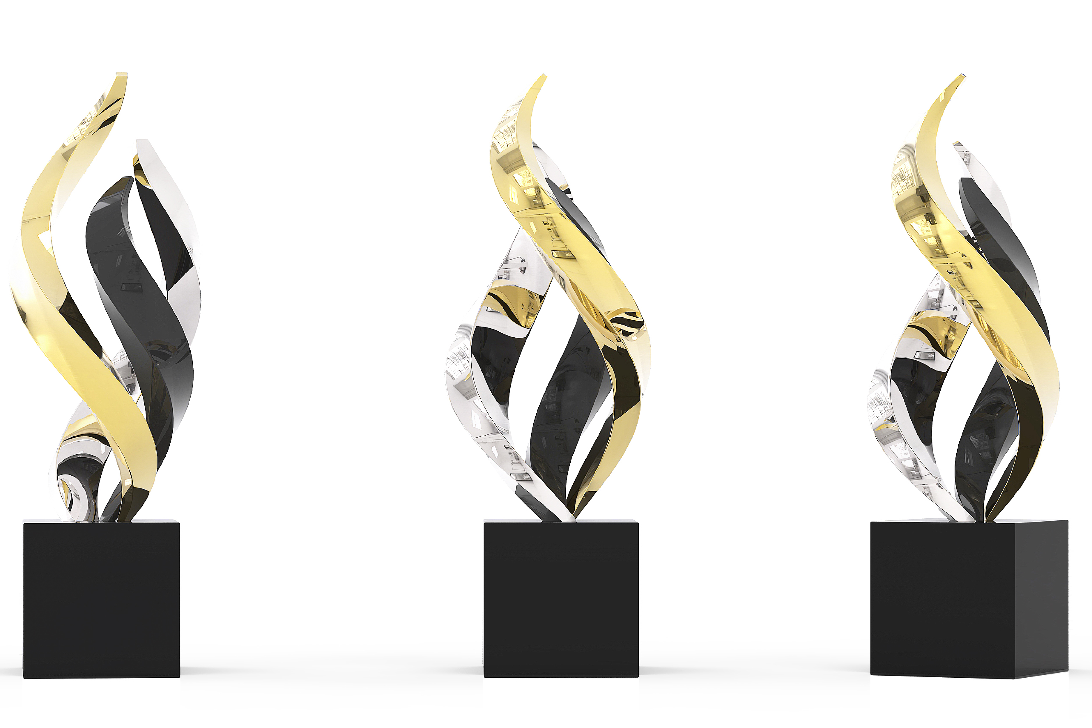 Custom Curving Panels in Silver, Gold, and Matte Black