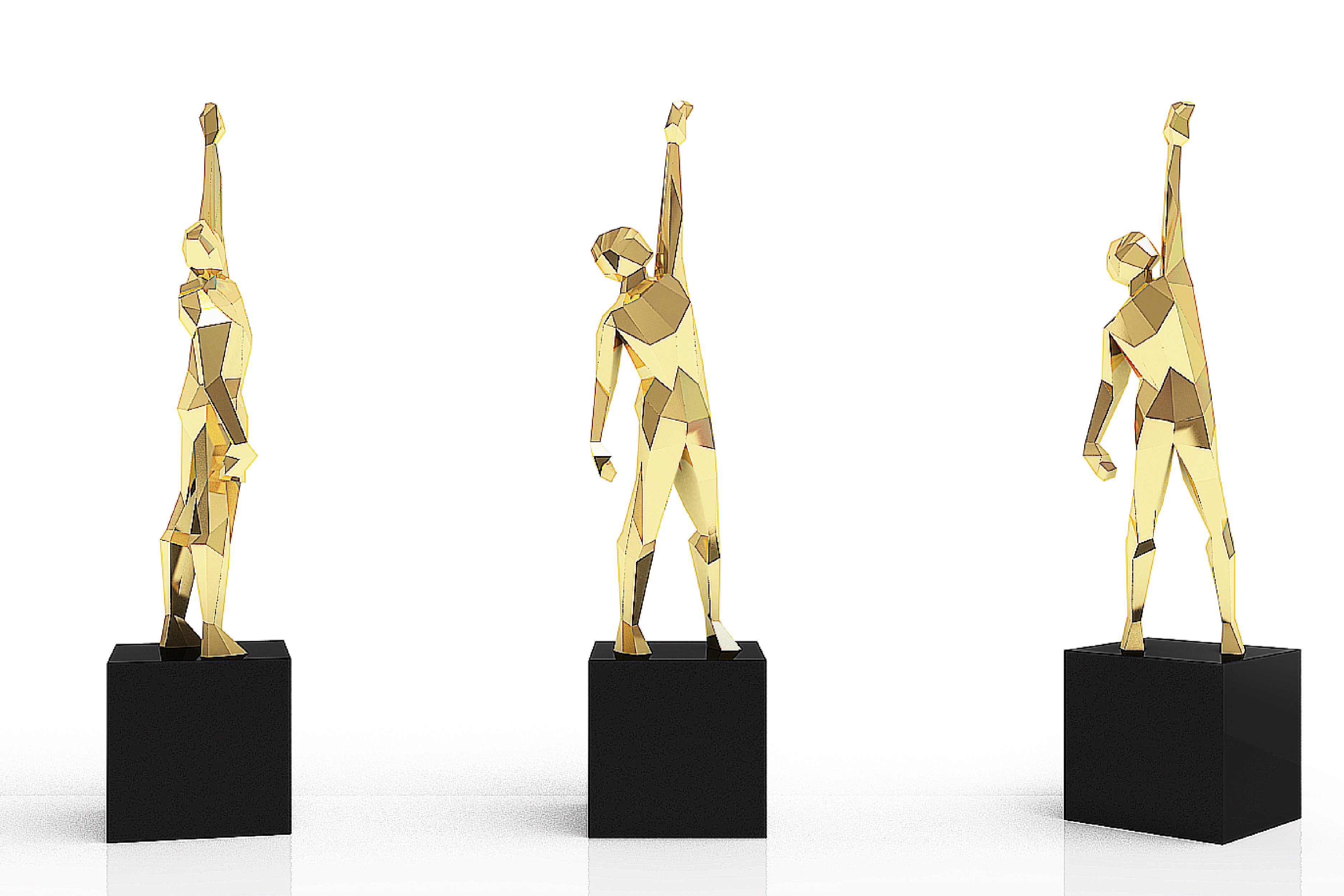 Custom Gold Geometric Figure With Hand in the Air