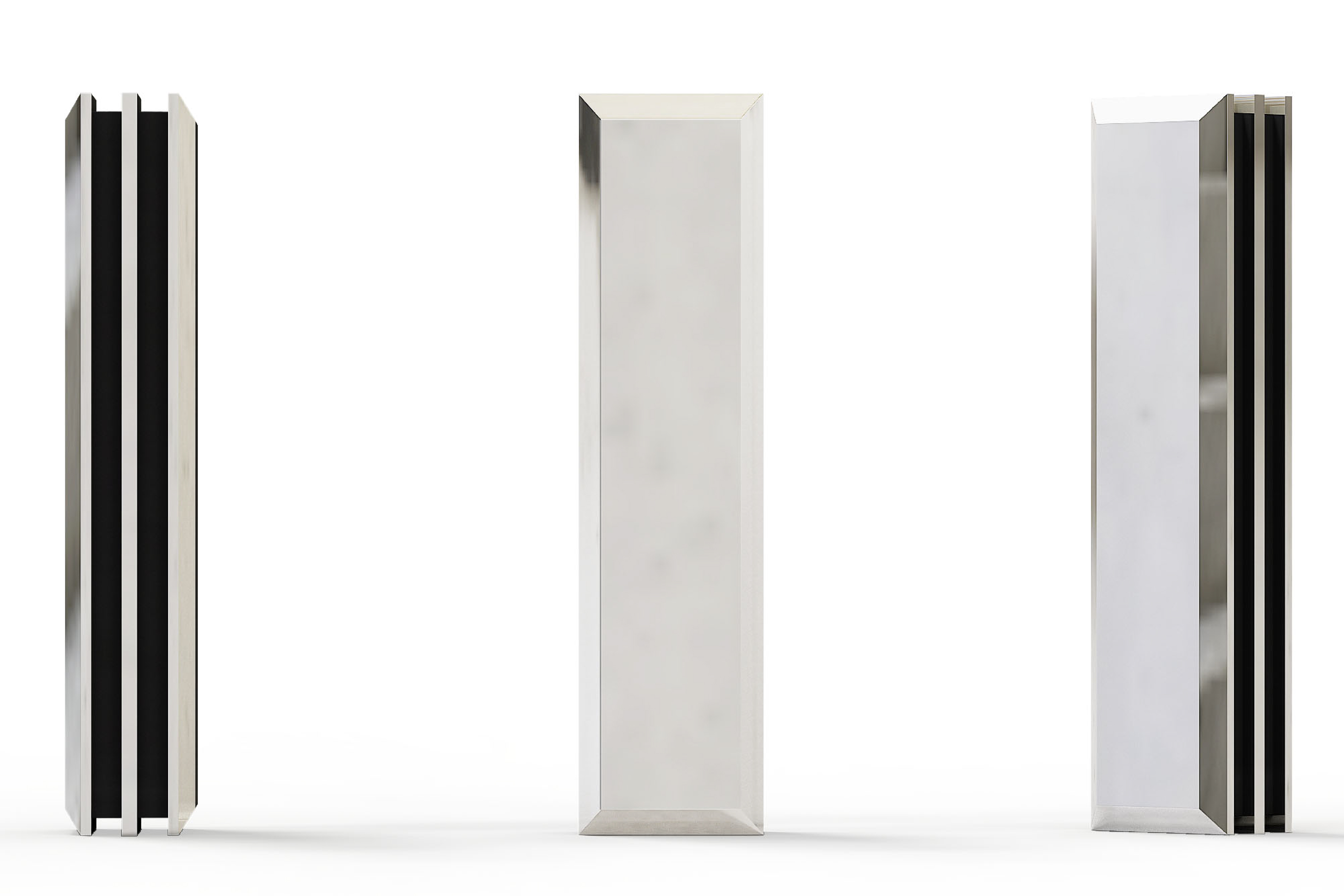 Metal oblong with black details on the sides.