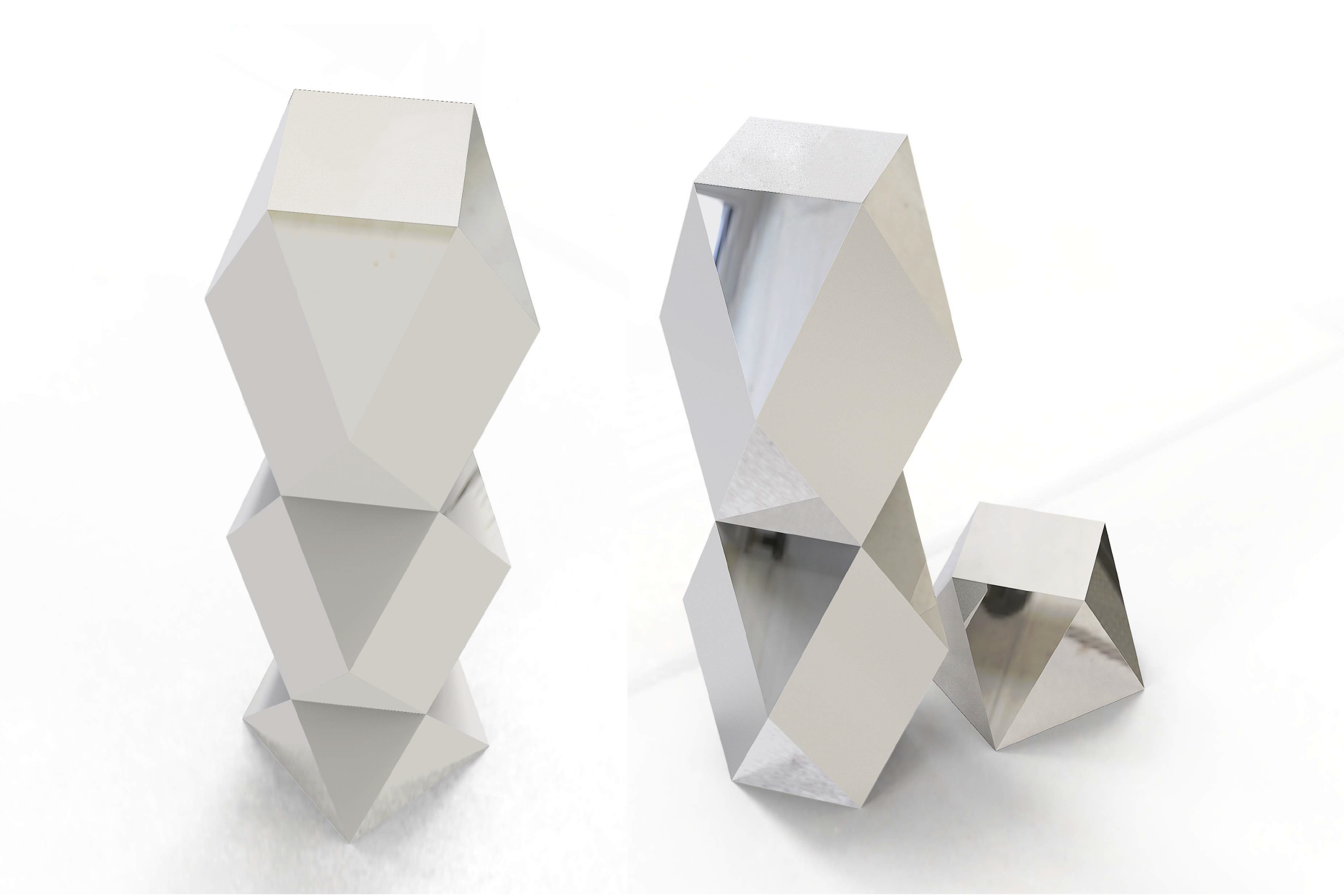 Custom silver metal trophy in geometric style