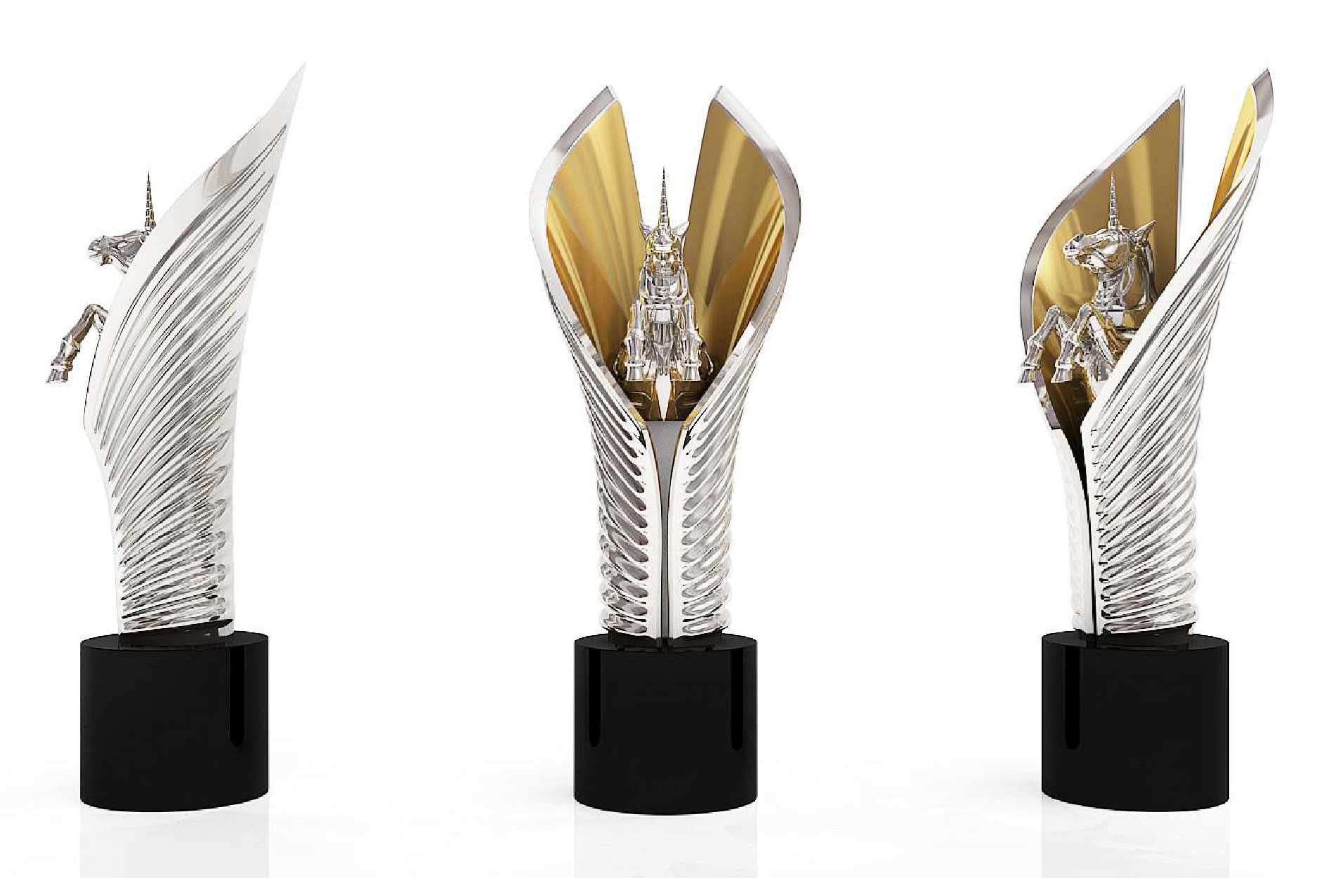 Custom trophy cup with unicorn emerging from center